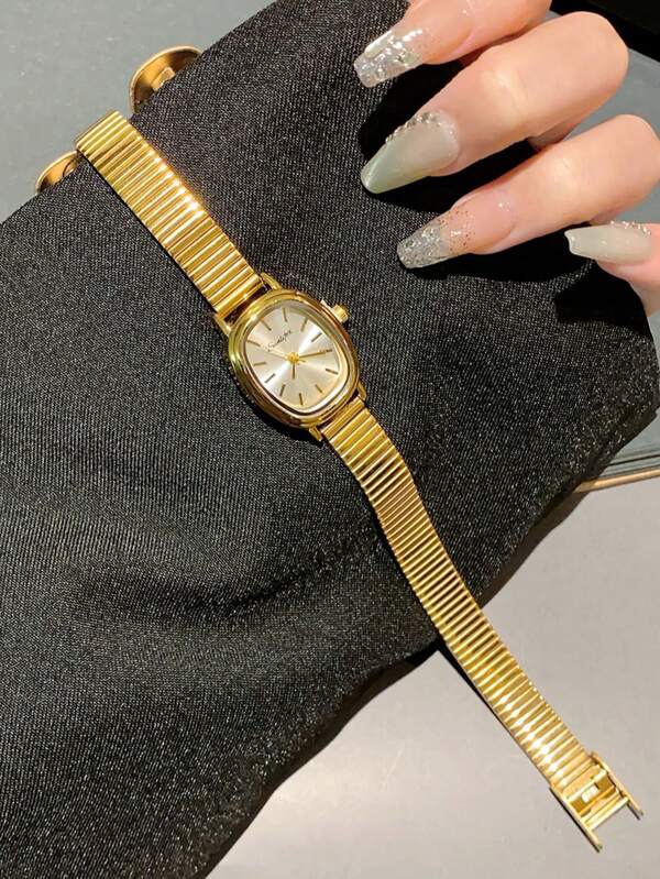 1 Piece Oval Retro Style Gold Bamboo Strap Quartz Women's Watch Elegant And Exquisite, Suitable For Daily Wear, Birthday Gifts, Parties