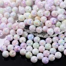 10/20/30/50/100/200pcs 6/8/10/12/14/16mm Acrylic Aurora Colored Faux Pearl Shiny Loose Spacer Round Beads, Perfect For Jewelry Making Necklace Bracelet Earring DIY Mobile Phone Chain Craft - Random Color - View 1