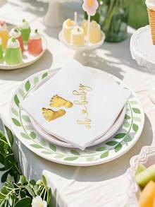 100张“Baby”印花餐巾纸，三层折叠金箔纸巾，适用于婴儿派对、性别揭晓派对、生日庆祝、新生儿派对——既美观又实用，营造节日氛围——必备婴儿派对装饰和餐具 - 紙 - 查看 2