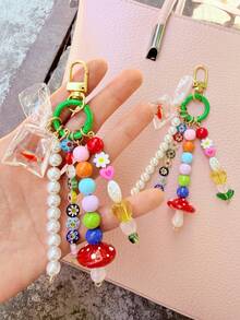 鱼形包包挂饰串珠郁金香钥匙扣蘑菇包包挂饰可爱背包配件金链钱包挂饰送给女孩和女士的礼物Y2K旅行必备卡哇伊 - 彩色 - 查看 2