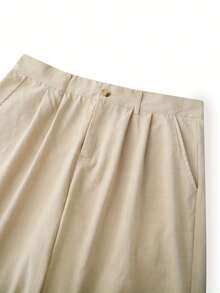 Men's Linen Pants Solid Color Pleated Mid Waist Straight Leg Casual Trousers With Pockets For Daily Office - 卡其 - 查看 8