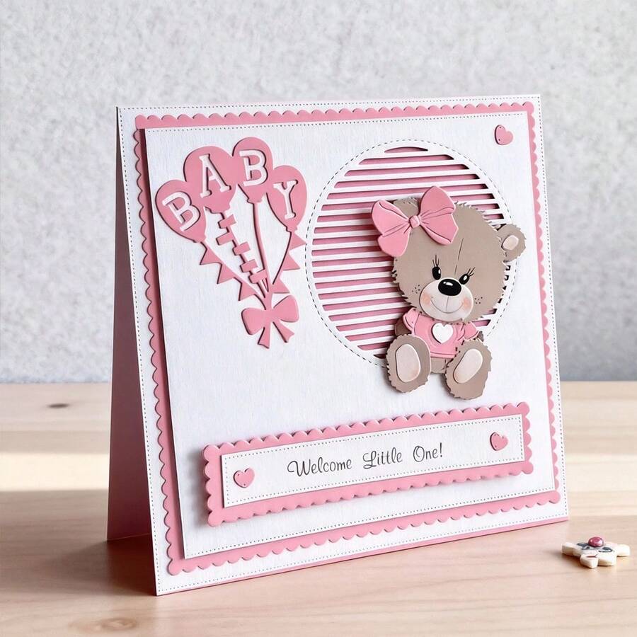 创意小熊和气球切割模具，DIY剪贴簿相册和压花模板，贺卡制作工具，卡片纸切割工艺品，礼品卡制作模板模切。 - 銀色 - 查看 1