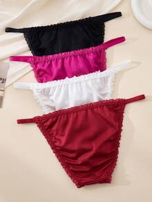 4件套女士内衣，轻盈性感，时尚舒适，无缝设计，饰有蝴蝶结和法式蕾丝。 - 彩色 - 查看 4