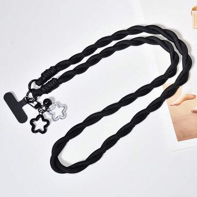 一套黑色尼龙编织挂绳，男女通用时尚多功能手机防摔防丢颈带，长款双头扣包带，镂空星铃手机情侣吊坠钥匙扣，精致高端创意包包配件，兼容安卓及大多数智能手机，送给母亲、家人、朋友、孩子、生日、节日的礼物