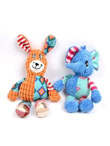 毛绒大象/狐狸/小狗咀嚼玩具，清洁磨牙，互动式发声玩具，适合中小型犬，狗狗礼品及用品 - 彩色 - 查看 9