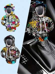 Fun Quote Shift Knob Hoodie, Stretchable Knit Car Shifter Cover, Graffiti Graphic Manual Gear Accessory