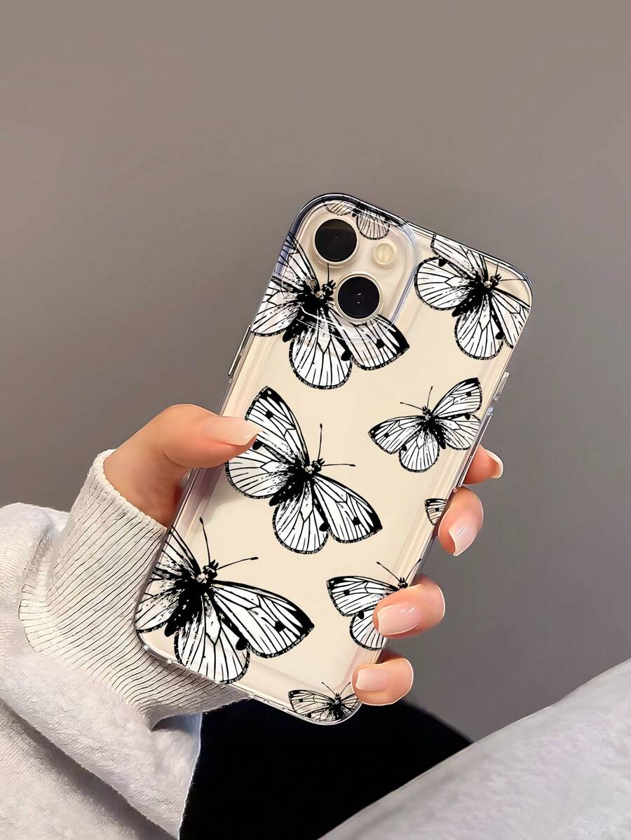 1pc Minimalist Hollow White Butterfly Pattern Transparent Shockproof Soft Phone Case Suitable Compatible With Apple 17/17 Pro/17 Pro Max/17 Air/16/16 Plus/16 Pro/16 Pro Max - Multicolor - View 1