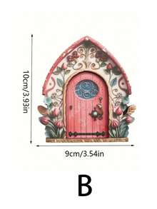 一套2D平面木质仙女门饰 - 心形和蝴蝶图案，梦幻花园和桌面摆件，室内/室外迷你景观艺术，仙女主题装饰，天然木工艺品 - 彩色 - 查看 13