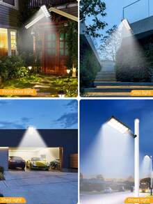 1个太阳能户外灯，配备2节1500mAh锂电池，可整夜照明，是一款多功能户外太阳能花园灯，带运动传感器，3种照明模式，适用于家庭庭院、车库、户外街道、商业照明，也适合圣诞节、万圣节、情人节、返校季等场合作为礼物 - 80LED/300LED