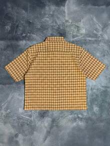 Men's Slim Fit Plaid Shirt, Khaki & Orange Letter Print Shirt, Retro Streetwear Style Top, Fashionable Loose Fit For Summer - Multicolor - View 4