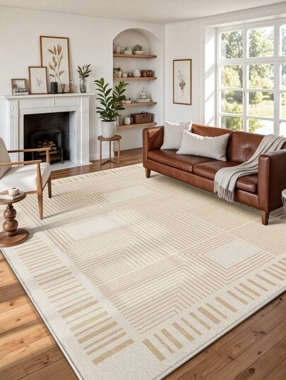 1 st beige geometrisk randig dörrmatta, rutmönster minimalistisk stil ullmatta för vardagsrum, lämplig för badrum, kök, utomhus, inomhus, hall, sovrum, maskintvättbar halkfri matta, lätt att rengöra entrématta, lämplig för sovrum vinterdekor