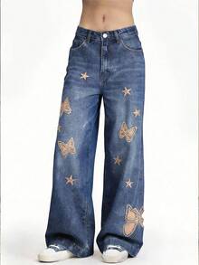 Magic Mia Women Flare Pants High Waist Wide Leg Trousers | Suitable For Office Commute, Campus Life, Street Strolling & Holiday Outings (Cotton) For Easy Chic Styles - Màu xanh lam - Xem 2