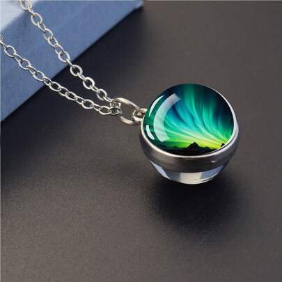 1PC Aurora Sky Landscape Pendant Necklace Women Fashion Jewelry Gift For Birthday Valentine's Day Anniversary Party Wearable Art Decorative Charm Necklace