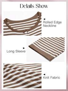 Womens Striped Cardigan Casual Long Sleeve Open Front Button Down Loose Knit Lightweight Fall Sweaters - 棕色 - 查看 7
