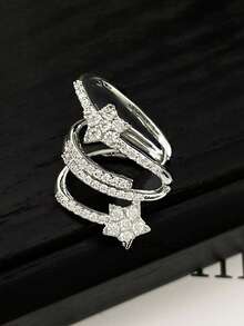 1pc Fashionable Multilayer Star Clip-On Earrings, Rhinestone Embellished Silver-Tone, Suitable For Women's Daily Wear, Party, Date, Music Festival, Valentine's Day Gift, Jewelry Gift, Daily Gift