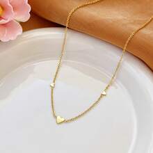 VJS 1件女士不锈钢项链，波西米亚风格18K镀金不锈钢心形吊坠颈链（女士款），优雅日常佩戴项链，时尚首饰，礼物。 - 金色 - 查看 3