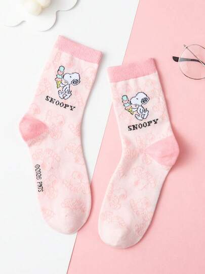  1 par de calcetines tipo tripulación para hombres con diseño auténtico de Snoopy, calcetines de hombre con diseño de dibujos animados de Snoopy, calcetines tipo tripulación versátiles para uso casual y deportivo, resistentes al olor y que absorben la humedad, adecuados como regalo para estudiantes/adultos o para uso diario