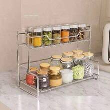 New Double-Layer Storage Rack, Multi-Function Kitchen Spice Rack, Home Bathroom Toiletry Organizer, Cup Holder - Silver - View 4