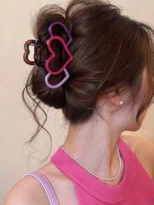 1个新款简约镂空大油滴心形发爪夹，时尚甜美发夹头饰女士发饰时尚发夹 - 彩色 - 查看 5