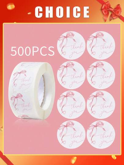 500 stuks/rol bedankstickers, roze strikstickers, feestartikelen voor een G-meisje verjaardag, decoraties voor een babyshower, decoraties voor een gender reveal party, roze zelfklevende feeststickers, enveloppen, wenskaarten, stickers om cadeautasjes te sluiten, bruiloftsdecoraties, decoraties voor feestbekers en -flessen, boeken en agenda's, verjaardagscadeaus, feestbedankjes