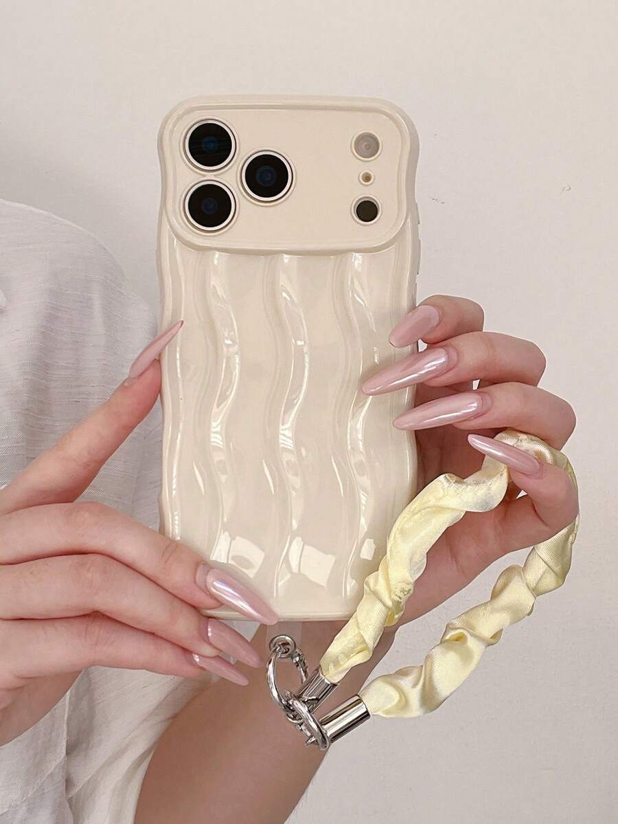 Funda de teléfono con cordón de seda con diseño de onda y rayas minimalista, adecuada para iPhone 17, 16, 15, 14, 13