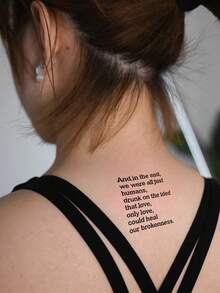 30 Sheets Black Lettering Phrase & Symbol Temporary Tattoo Stickers - Butterfly Heart Moon Minimalist Body Art For Women Men Daily Simple Chic Style - Black - View 8