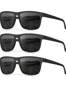 1 Par de Óculos Polarizados Masculinos, Óculos Clássicos de Alta Qualidade para Uso Externo e Direção, Estilo Esportivo - Preto - Visão 5