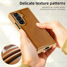 Ultra-Thin Electroplated Leather Phone Case With Tempered Glass Screen Protector, Compatible With Samsung Galaxy Fold 2/3/4/5/6/7, Shockproof Protective Cover - Pink - View 7