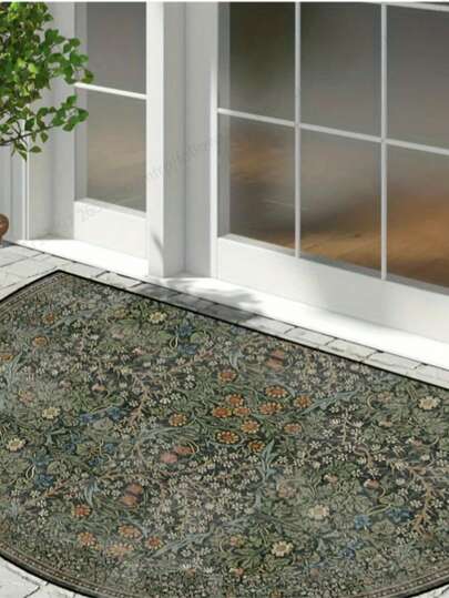 1pc Vintage Green Leaf Half-Circle Carpet | Indoor Mat, Carpet, Creative Doormat, Entrance Theme Mat, Home Decor, Rug, Bedroom Accessory, Photography Prop, Outdoor Decor, Carpet, Area Rug, Gift Doormat, Small Rug, Welcome Mat, Carpet, Mat, Outdoor Doormat, Kitchen Rug, Home Decor