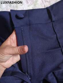 Luxfashion.Br Women's Tailored Dress Pants With Button, Pocket, And Zipper - 酒紅色 - 查看 5