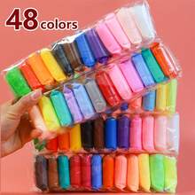 12/24/36/48 块超轻粘土，盒装彩色粘土，手工 DIY 造型粘土套装，太空粘土，雪泥，12/24/36/48 色，多种颜色可选，泡泡粘土，学生艺术创作，快干易塑形，太空泥，易于造型，颜色随机（含 3 把随机刀叉）