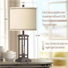 27.5 Tall Farmhouse Table Lamps With USB C + USB A Charge Ports, Rustic Living Room Lamps Set Of 2, Black Industrial End Table Lamp For Bedroom Living Room Nightstand,Room Deocr,Bedroom Furniture,Home Deocr Living Room - 查看 6