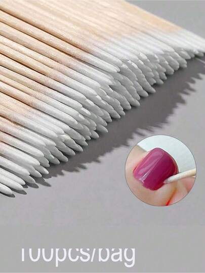 100支美甲棉棒，美甲修正工具，超细单头白色棉棒；100支装无绒微型刷假睫毛胶水卸除工具，美甲产品，美甲工具，返校季，美甲，美甲工具（适用于假指甲），指甲和足部修复工具