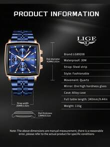 LIGE Men's Fashionable Casual Business Watch Waterproof Luminous Quartz Watch Classic Round Dial Clock Watch Date Design Men - Gold - View 7