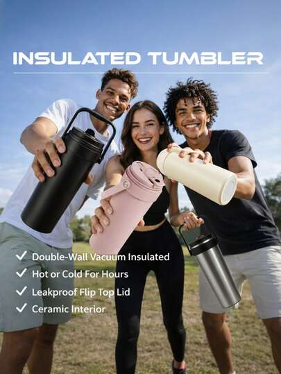 陶瓷内胆保温旅行杯，带吸管，防漏真空隔热，适用于茶和咖啡。保冷12-24小时/保热6-12小时。防滑底座，方便携带，适合办公室、汽车和通勤使用。是送给女士、男士和学生的理想礼物。