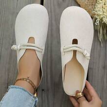 Zapatos de mula de ante blanco para primavera/verano 2026, sin respaldo, planos y de slip-on para uso diario - Beis - Ver 12