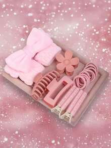 16pcs/Set Pink Household Washing Accessories Set, Including Large Comb, Hair Clips, Wrist Band, Hair Ties, Etc. - Suitable For Girls And Women, Decorative Accessories, Suitable For Daily Use, Bathing, Waterproof, New Combination, Adorable And Sweet, Multi-Functional - Suitable For Daily Life And Outfits, Style, Claw Clips - Multicolor - View 7