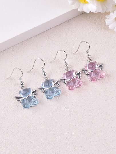 1 Pair Cute Angel Wings Bear Earrings, Party Jewelry Gift For Women