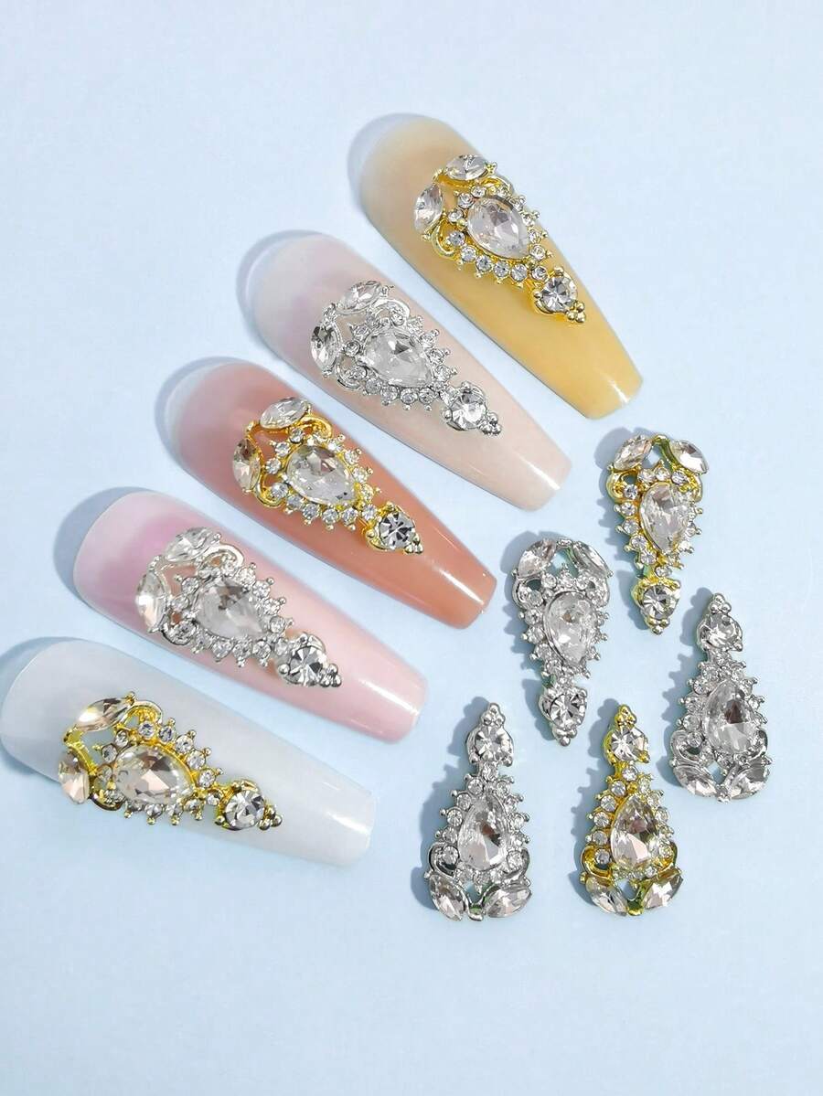 10pcs Gold & Silver Pagoda Shaped Rhinestone Nail Art Decorations, 3D Metal Crystal Glass Nail Jewelry DIY Accessories For Women Nails Nail Supplies - Multicolor - View 1