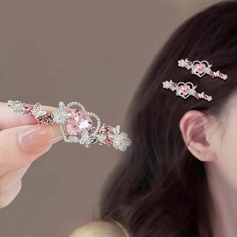 Exquisite Sweet Cool Love Rhinestone Hair Clip For Women, Small Design Side Clip Bangs And Loose Hair Clip, Temperament Hairpin Headwear - Nhiều màu - Xem 1