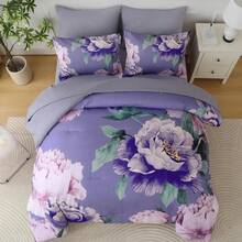 7 Piece Purple Pink Floral Comforter Set Full/Queen/King Size Bed In A Bag,Flowers Printed On Light Comforter Set With Sheets, Soft Microfiber Botanical Bedding Set For Wedding Items,Home Bed Room Decor,Easter Gifts,Mothers Day Gift,All Season - Tím Hồng 1550 - Xem 5