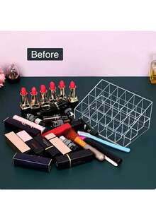 1pc Transparent Lipstick Storage Box, Plastic 24-Slot Lipstick Holder, Cosmetic Organizer Display Case, Acrylic Desktop Display Stand, Suitable For Home, Room And Dorm - Multicolor - View 3