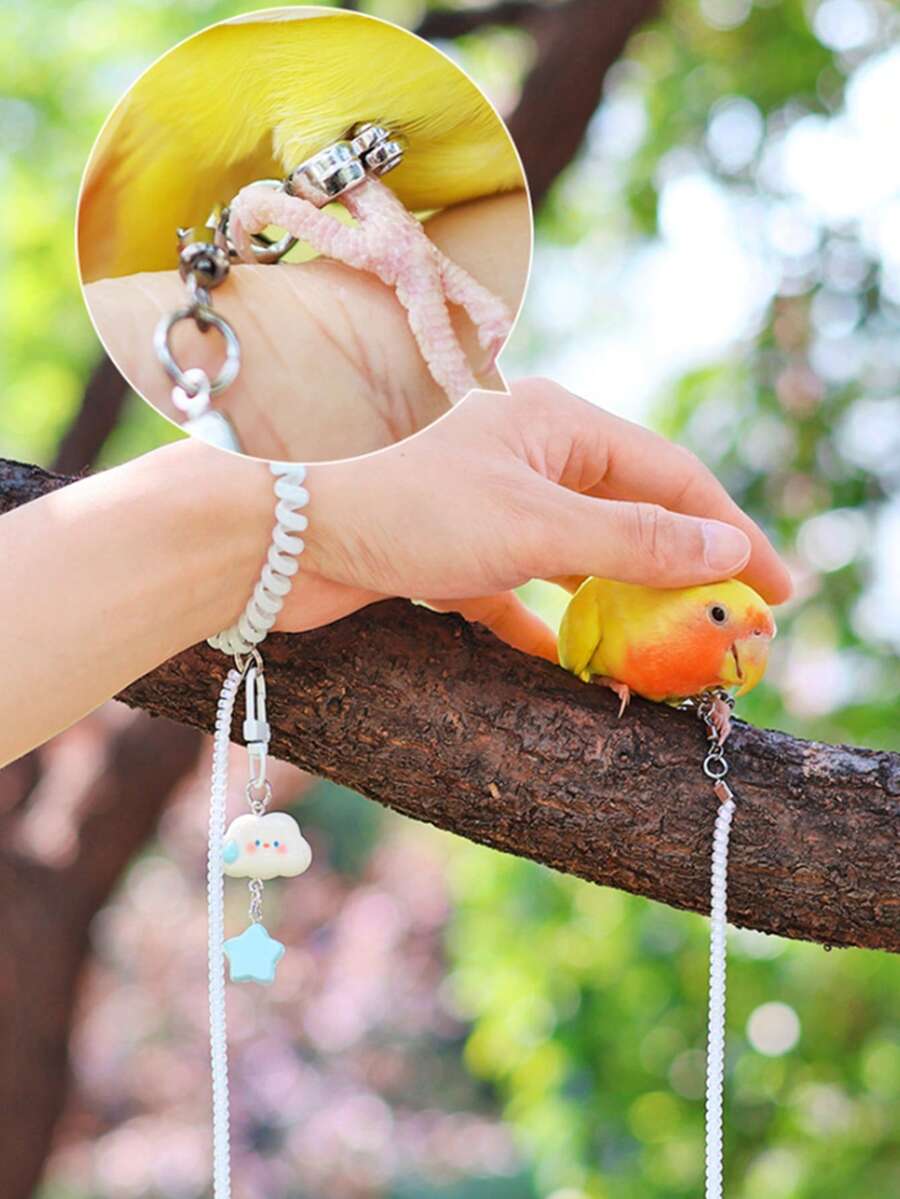 1 Set Lightweight Stretchy Bird Leash For Outdoor, Parrot Flying Tether With Wristband, Leg Strap And Star Cloud Pendant, Gradual Extendable Walking Rope, Suitable For Cockatiel, Parrots, All Seasons