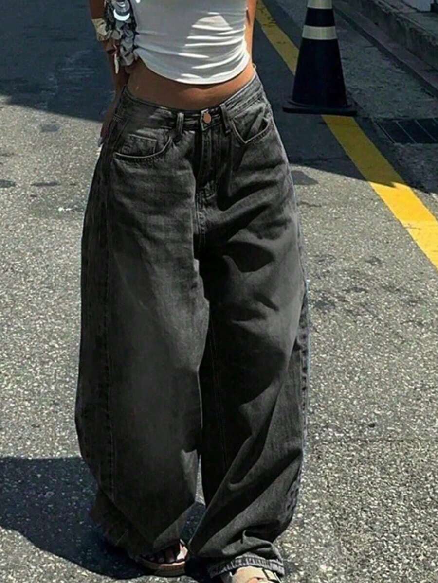Spring 2026 High Waisted Oversize Baggy Jeans | Vintage Washed Denim | Loose Drape Street Casual Versatile Daily Wear Pants (Multi-Colors) - Xám - Xem 1