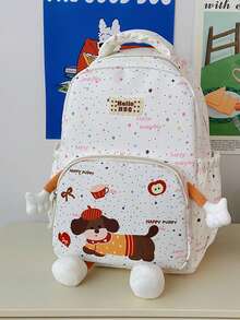 1pc Polka Dot + Puppy Design Backpack, Zipper Closure, Cute Style, Suitable For Students, Travel, All Seasons - Multicolor - View 2