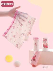 Coollikuli 四件套时尚尼龙九孔面料舒适柔软女童常规裆部内裤，舒适柔软女童大码婴儿四角内裤，饰有卡通小兔子和草莓图案 - 彩色 - 查看 5