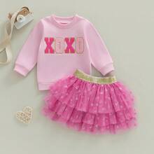 2Pcs/ Set Toddler Baby Girl Carnival Games Outfit Summer Sleeveless Lapel Collar Solid Color/Striped Vest Tops With Pleated Skirt Set - 淺粉色 - 查看 2