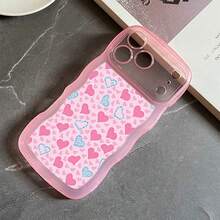 1pc Fashionable Wavy Irregular Protective Phone Case With Heart Pattern, Compatible With IPhone 17 Air/17 Pro/17 Pro Max/17/16e/16/15/14/13/12/11/X/XR/8/7, Galaxy A14/A15/A54/S24/S24 Ultra Series - Pink - View 4