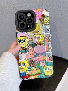 1pc Cartoon Creative Spongebob Squarepants Family Burger Patchwork Striped Protective Phone Case, Suitable Compatible With Samsung/Apple 17/16/15/14/13/12/11Pro Max/12Pro/14Plus And Other Models - Multicolor - View 3