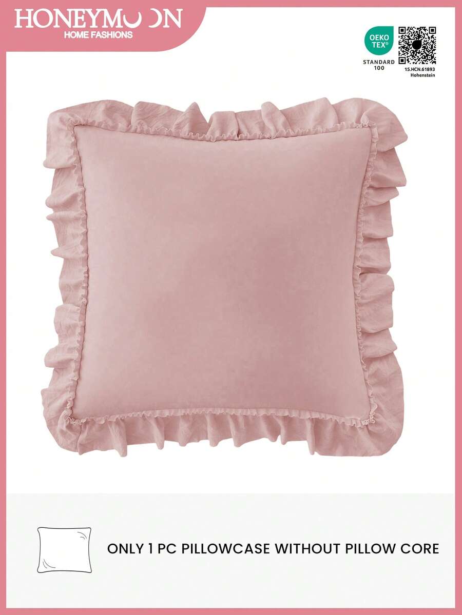 1 vỏ gối trang trí kiểu Pháp lãng mạn có bèo nhún (không bao gồm ruột gối), vỏ gối trang trí lãng mạn tinh tế cho phòng ngủ/ký túc xá/ghế sofa/ghế thư giãn, quà tặng cho người yêu/bạn bè, có thể giặt máy, đạt chứng nhận Oeko-Tex, màu hồng. - Hồng - Xem 1